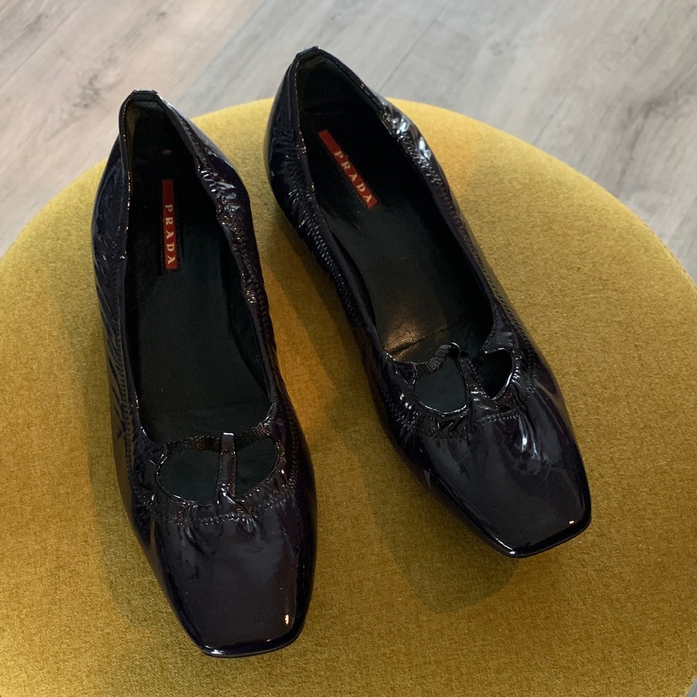 Prada Eggplant Patent Leather Flats